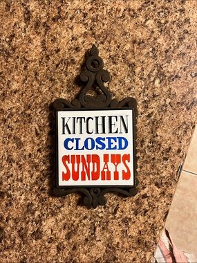 Kitchen Closed Sundays cast iron trivet